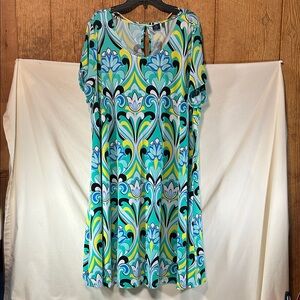 Kaari Blue Woman’s Vibrant Aqua & Blue Floral Swing Dress